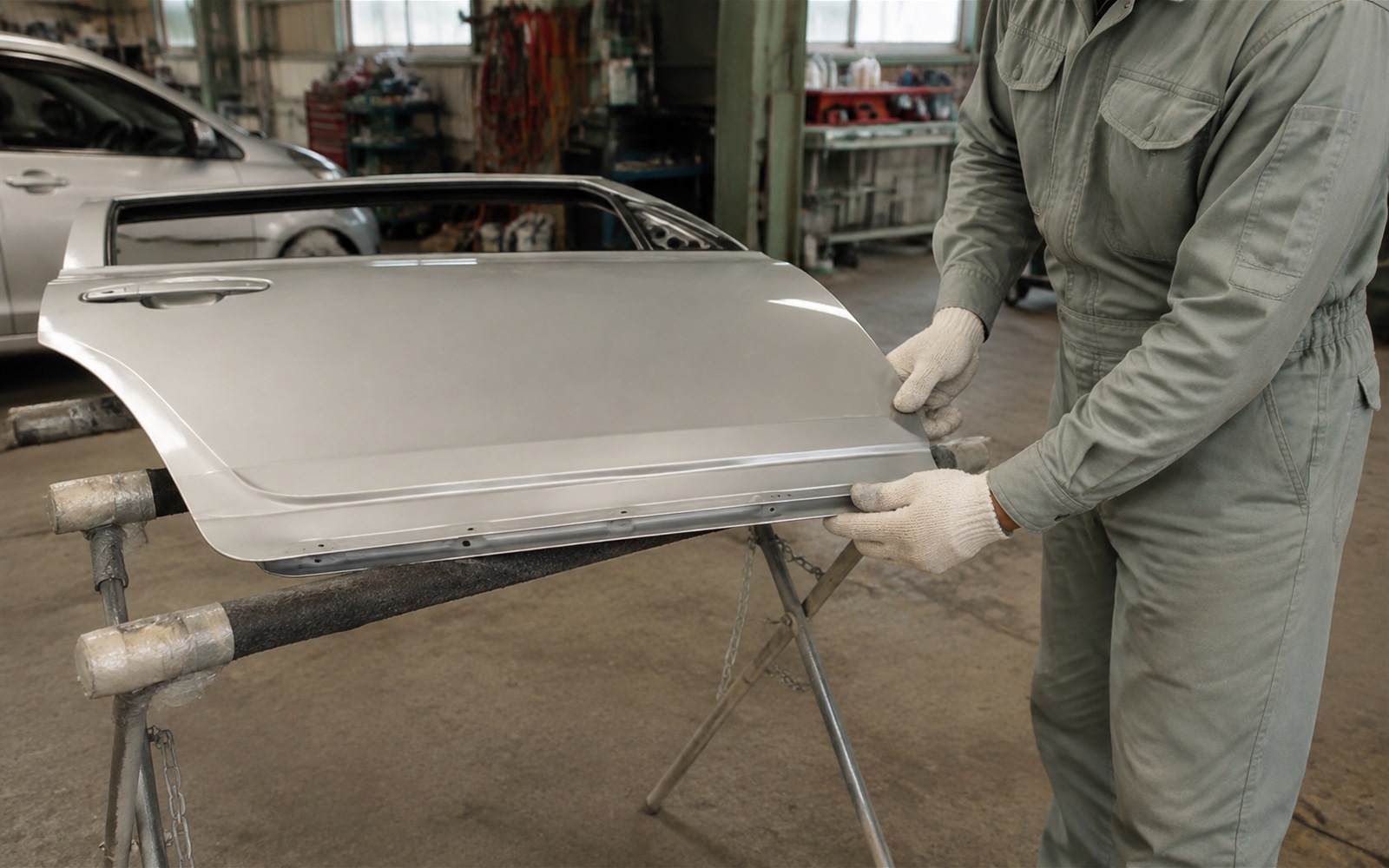 取り外した車の部品を確認する様子